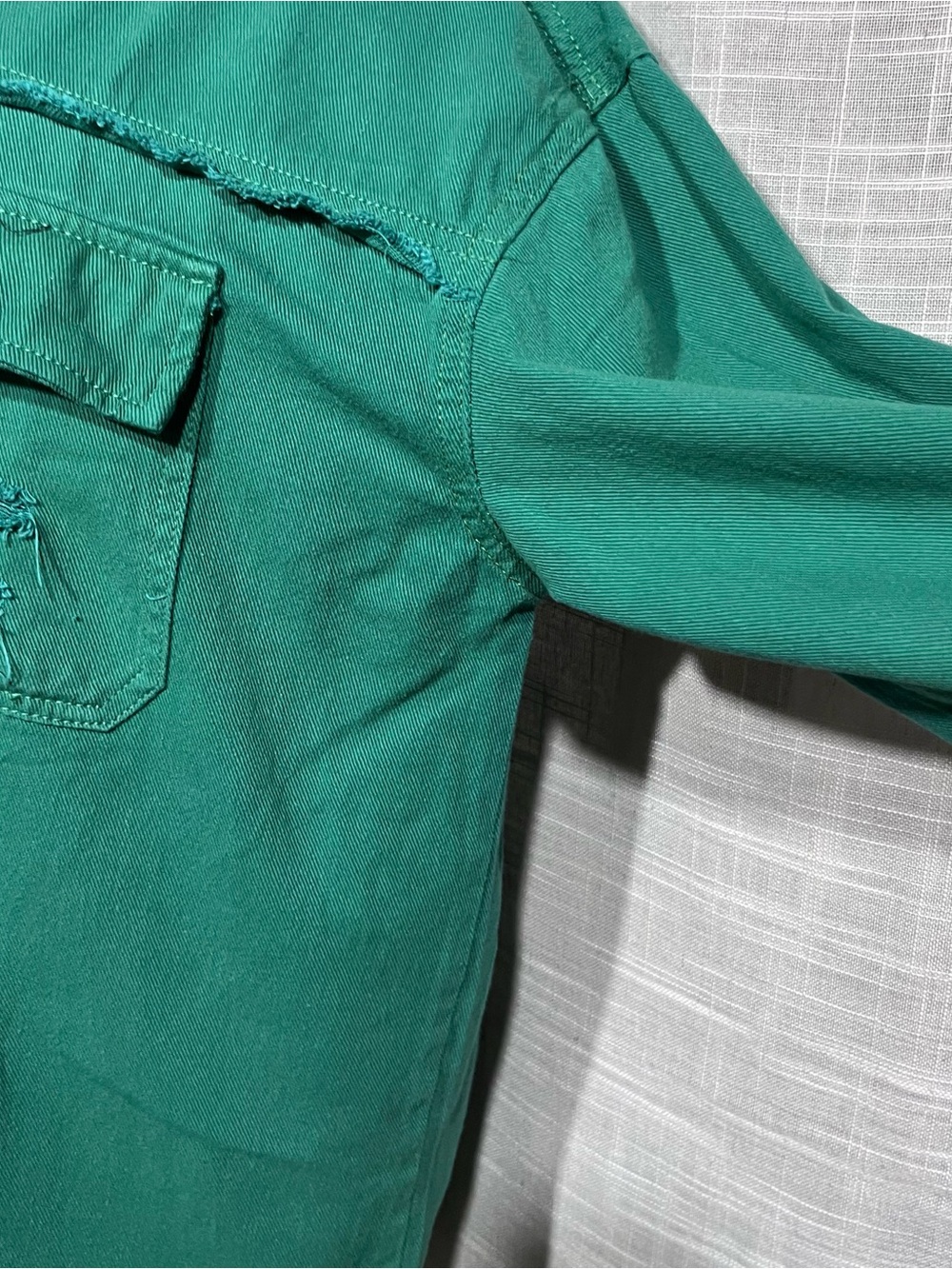 Distressed Green Button-Front Jean Jacket - Picture 11 of 14